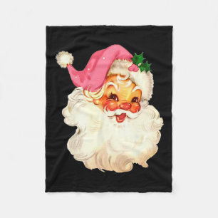 Couverture Polaire Père Noël rose Visage Vieux Noël Vintage P