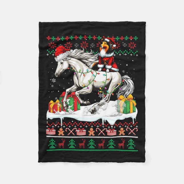 Couverture Polaire Père Noël Sheltie équitation Cheval de Noël Sweate (Devant)