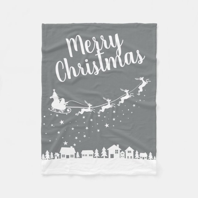 Couverture Polaire Père Noël silhouette de traîneau volant au-dessus  (Devant)