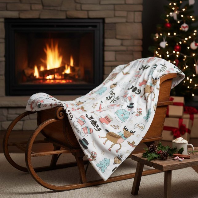 Couverture Polaire Père Noël, Snowman, Reindeer Motif ID559 (Créateur téléchargé)