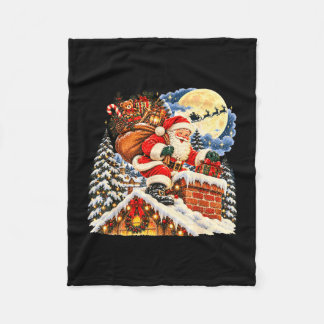 Couverture Polaire Père Noël vintage sur toit pleine lune Noël