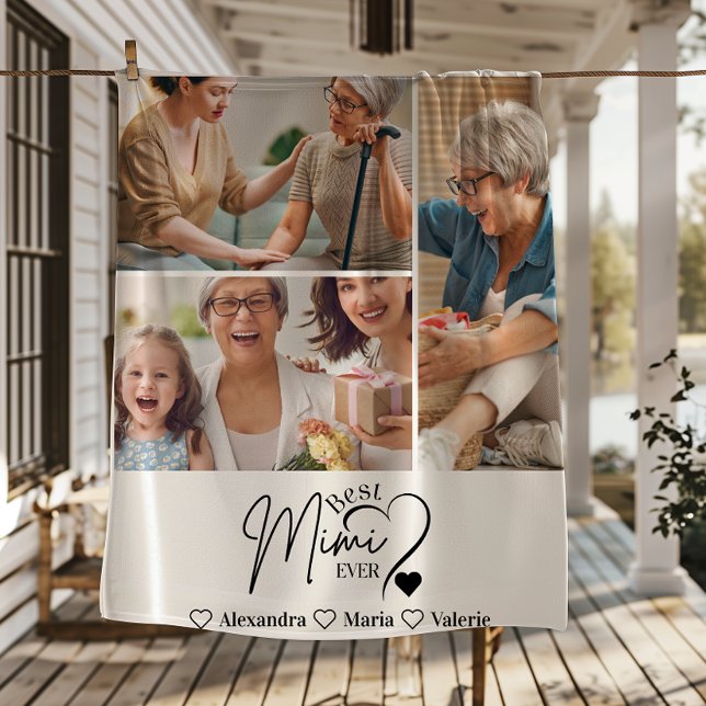 Couverture Polaire Peronalized 3 Photo Best Mimi Ever Minimalist (Créateur téléchargé)