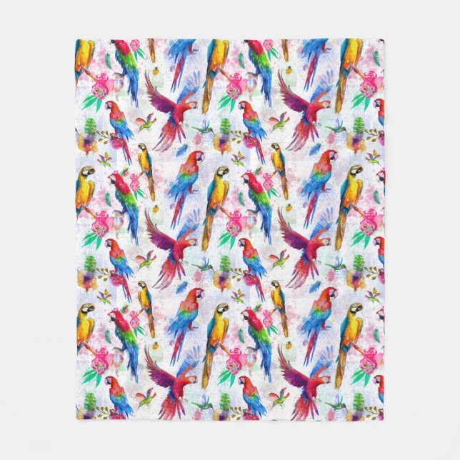 Couverture Polaire Perroquets de style d'aquarelle (Devant)