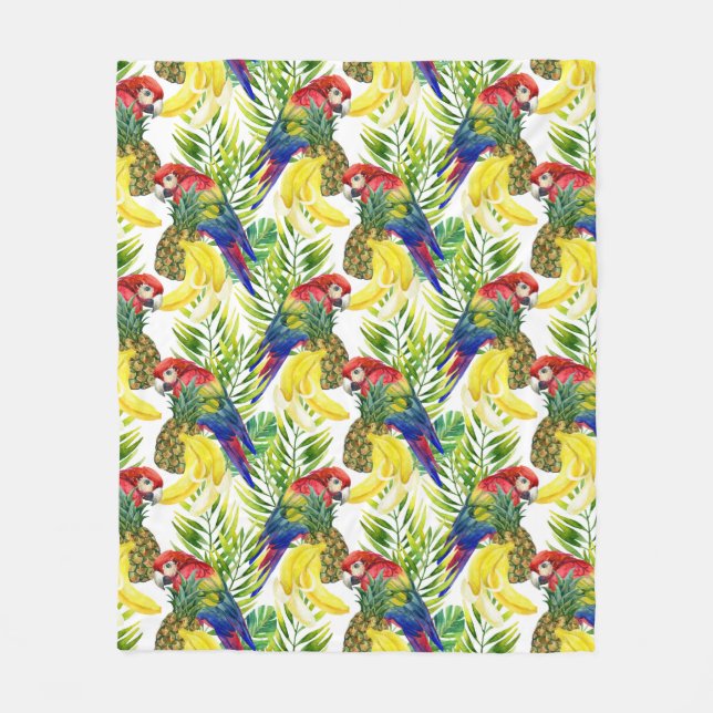 Couverture Polaire Perroquets Et Fruits Tropicaux (Devant)