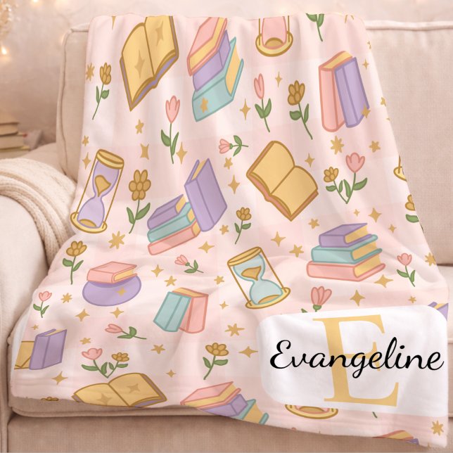 Couverture Polaire Personalized Bookish Magic Pastel Girl Name Pink (Créateur téléchargé)