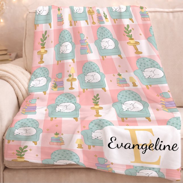 Couverture Polaire Personalized Cozy Aesthetic Cat Pattern Girl Pink (Créateur téléchargé)