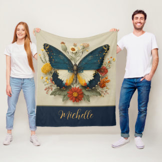 Couverture Polaire Personalized Fleece Blanket Butterfly Floral 