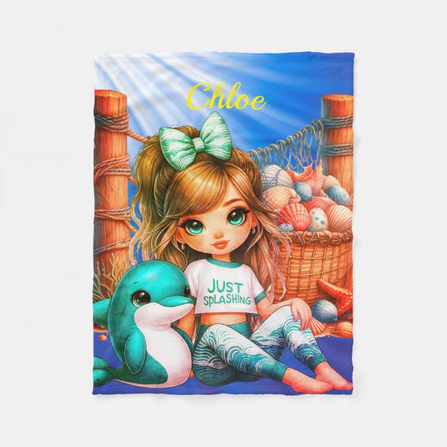 Couverture Polaire Personalized Girl's name sitting with her shells (Devant)