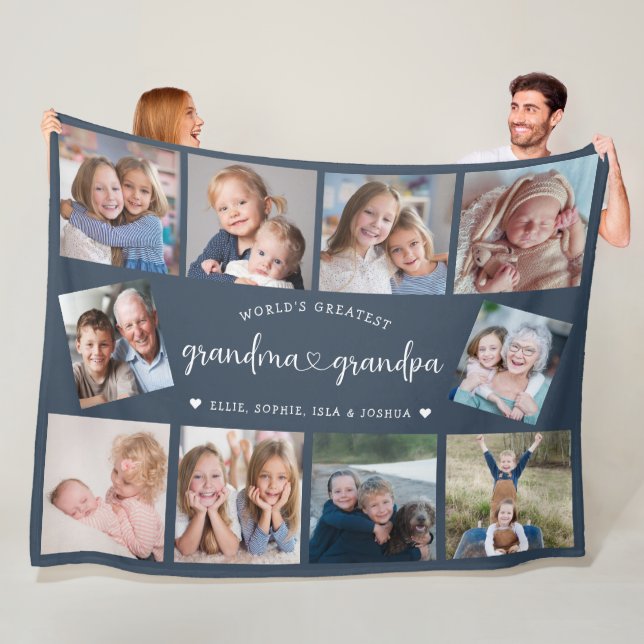Couverture Polaire Personalized Grandparents 10 Photo Collage Modern (En situation)