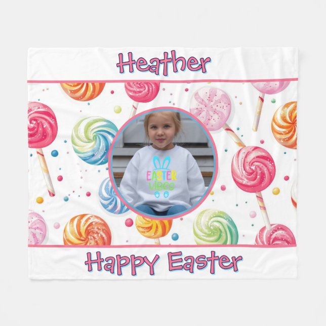 Couverture Polaire Personalized Happy Easter Lollipop Candy Photo (Devant (Horizontal))