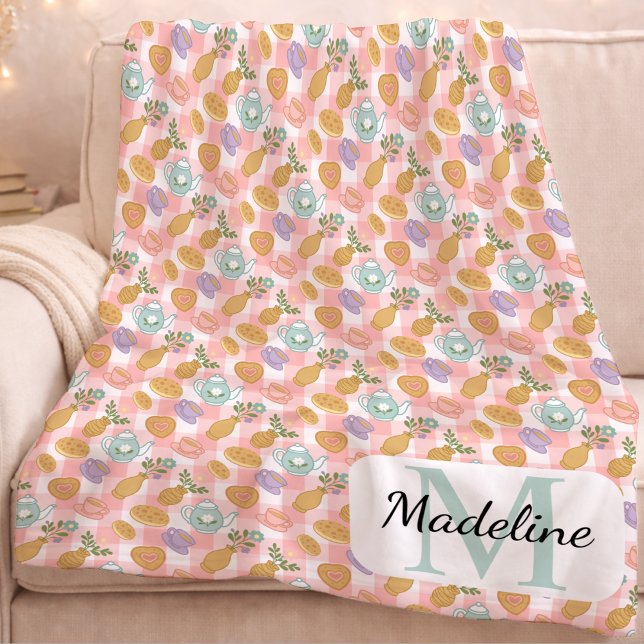 Couverture Polaire Personalized High Tea Monogram Name Pastel Pink (Créateur téléchargé)