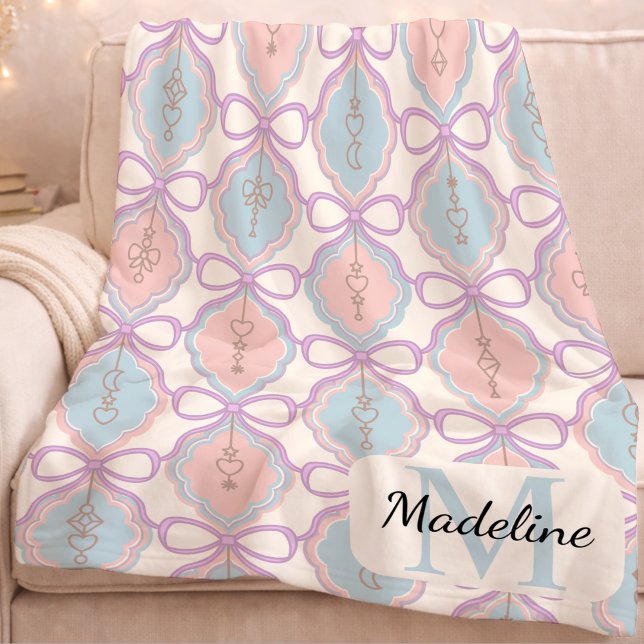 Couverture Polaire Personalized Pastel Bows Monogram Name Blanket (Créateur téléchargé)
