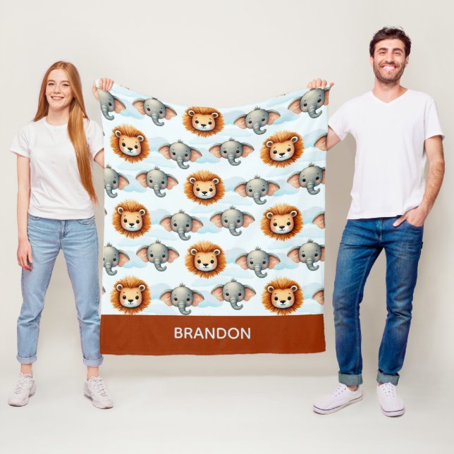 Couverture Polaire Personalized Safari Animal Pastel Lion Elephant (En situation)