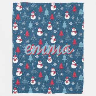 Couverture Polaire Personalized Snowman and Christmas Tree Winter