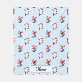 Couverture Polaire Personalized Winter Penguin Boys Fleece Blanket