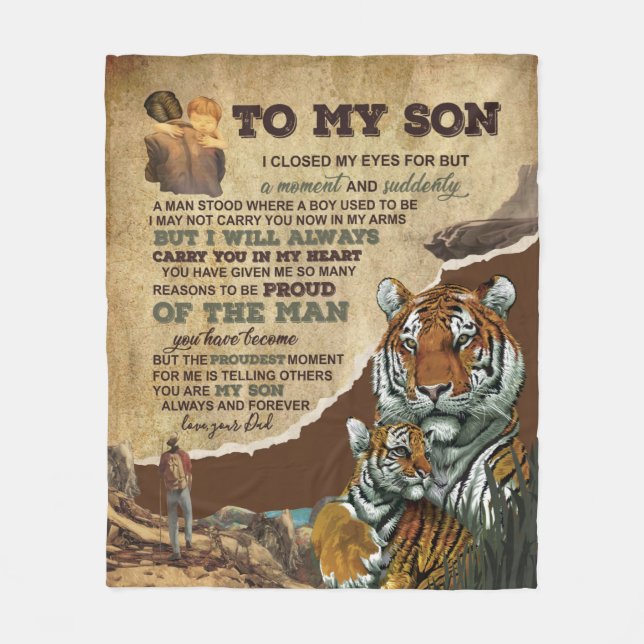Couverture Polaire Personnalisé À Mon Fils Tigre, Lettre D'Amour De P (Devant)