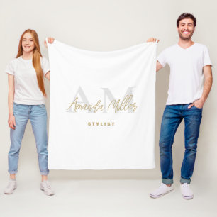 Couverture Polaire Personnalisé Avec Le Nom Blanc Or Moderne Monogram