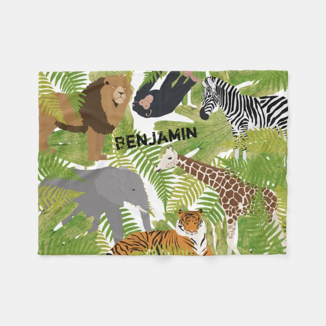 Couverture Polaire Personnalisé Cute Jungle Animaux Safari Garçon | F (Devant (Horizontal))