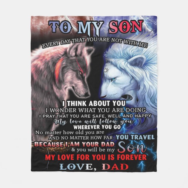 Couverture Polaire Personnalisé Du Père Lion À Mon Fils Loup (Devant)