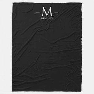 Couverture Polaire Personnalisé Moderne Élégant Noir Grand Monogramme