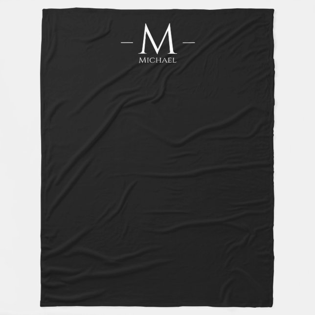 Couverture Polaire Personnalisé Moderne Élégant Noir Grand Monogramme (Devant)