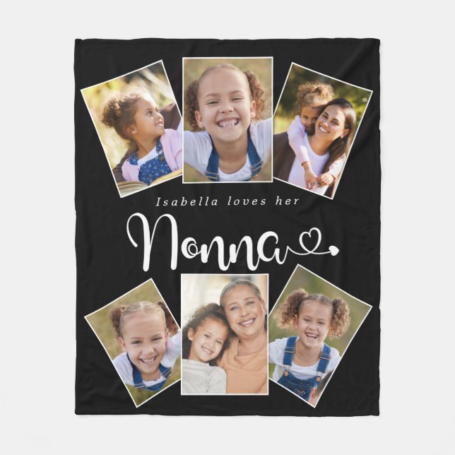 Couverture Polaire Personnalisé Nom Aime Nonna Cute Fun Photo Collage (Devant)