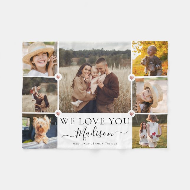 Couverture Polaire Personnalisé Nom Photo Collage Modern We Love You (Devant (Horizontal))