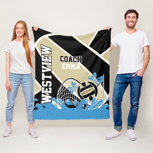 Couverture Polaire Personnalisé - Polo d'eau 🤽 ‍ ♀️ en or, noir et b (En situation)