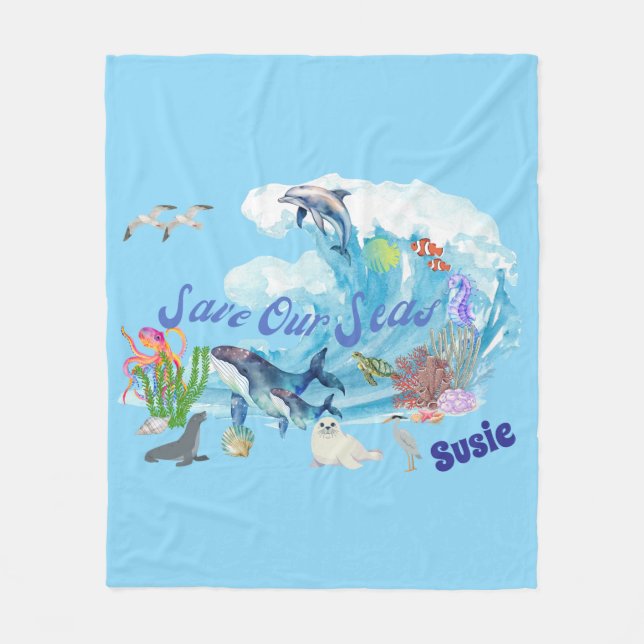 Couverture Polaire Personnalisé Save our Seas (Devant)