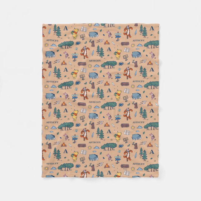 Couverture Polaire Personnalisé Winnie le Motif de camping Pooh (Devant)