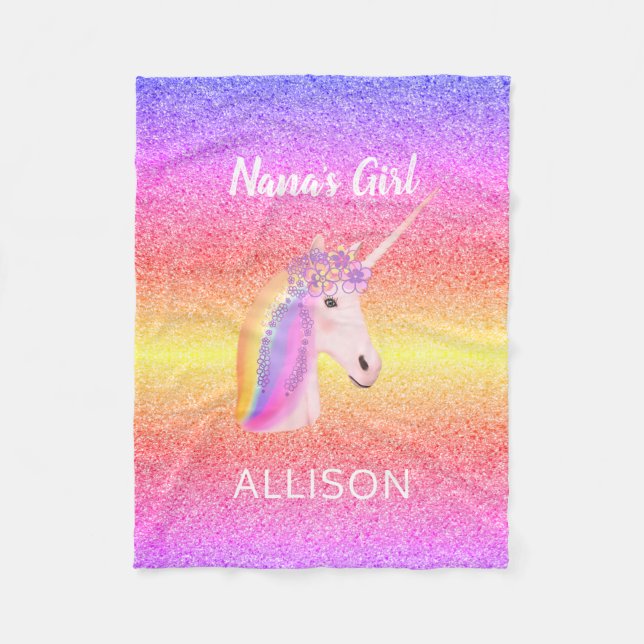 Couverture Polaire Personnalisée Unicorn Rainbow Parties scintillant  (Devant)
