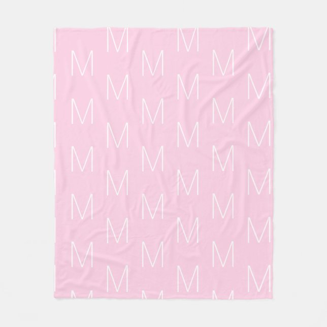 Couverture Polaire Personnaliser monogramme lettre initiale rose blan (Devant)