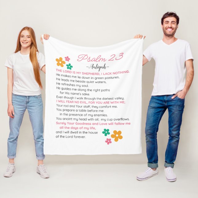 Couverture Polaire Personnaliser Psaume 23-NIV Bible Scripture Fleurs (En situation)