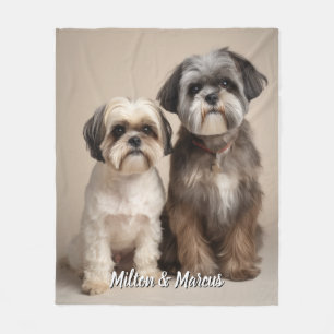 Couverture Polaire Pet Photo Blanche avec le nom Cute Memorial Cadeau