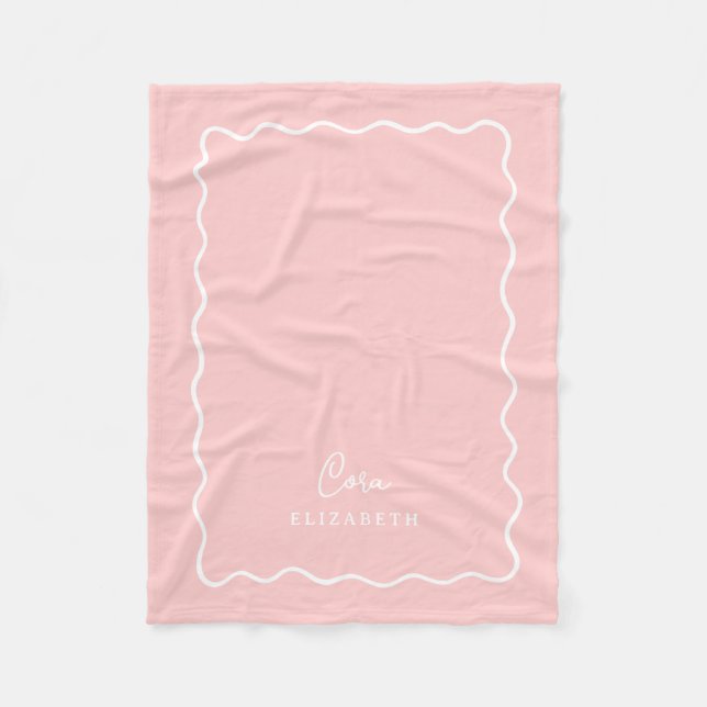 Couverture Polaire Petal Pink Wavy Border Monogrammed (Devant)