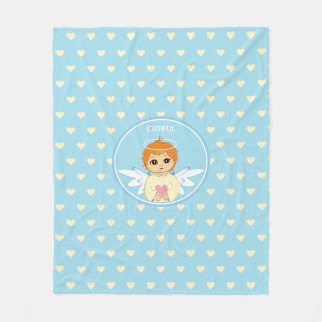 Couverture Polaire Petit Ange mignon avec motif du coeur sur bleu cla (Devant)