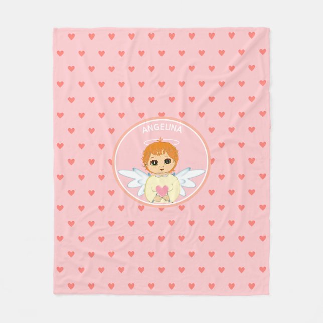 Couverture Polaire Petit Ange mignon avec motif du coeur sur rose cla (Devant)