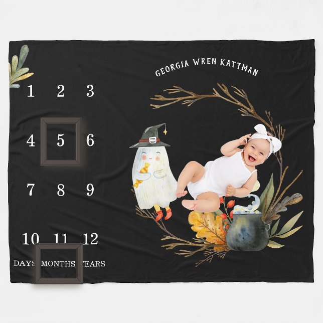 Couverture Polaire Petit Fantôme Halloween Baby Milestone Blanket (Créateur téléchargé)