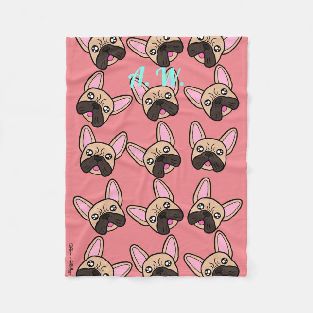 Couverture Polaire Petit Monogramme Motif de Chien de Kawaii (Devant)
