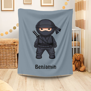 Couverture Polaire Petit Ninja Nom personnalisé Gris