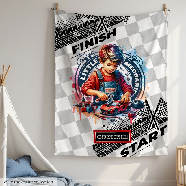 Couverture Polaire Petite course mécanique Sport Voiture Anniversaire (Little Mechanic Racing Sport Car Birthday Gift Boy)