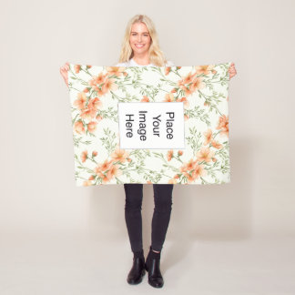 Couverture Polaire Petite couverture, fleurs de pêche, ajoutez nom/im