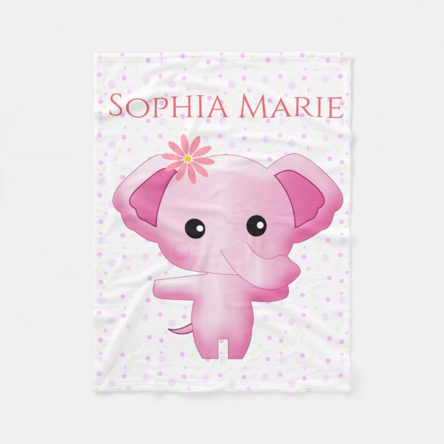 Couverture Polaire Petite fille rose adorable Eléphant (Devant)