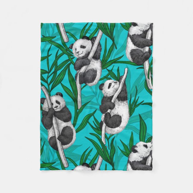 Couverture Polaire Petits panda turquoise (Devant)