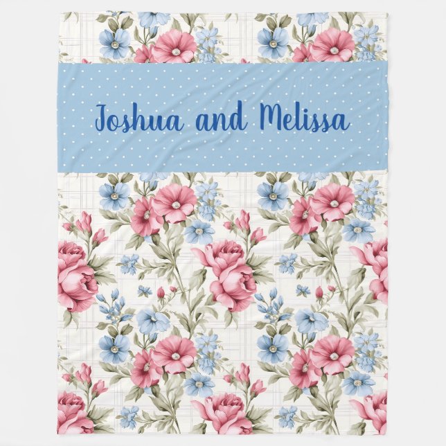 Couverture Polaire Petunias roses et Sky Blue Daisies - Pois (Devant)