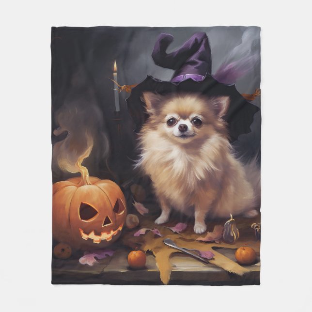 Couverture Polaire Peur d'Halloween Citrouille de Poméranie (Devant)