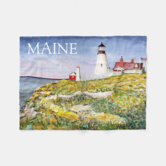 Couverture Polaire Phare de Portland Head Maine Aquarelle Peinture