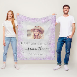 Couverture Polaire Photo Anniversaire argent violet parties scintilla