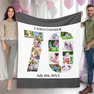 Couverture Polaire Photo Collage70e Anniversaire Gris Blanc Photo