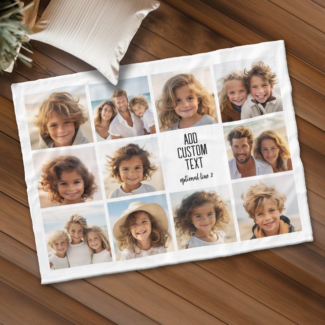 Couverture Polaire Photo Collage - 11 Photos avec un bloc de texte 2  (Personalized fleece blanket with 11 photos and custom text)